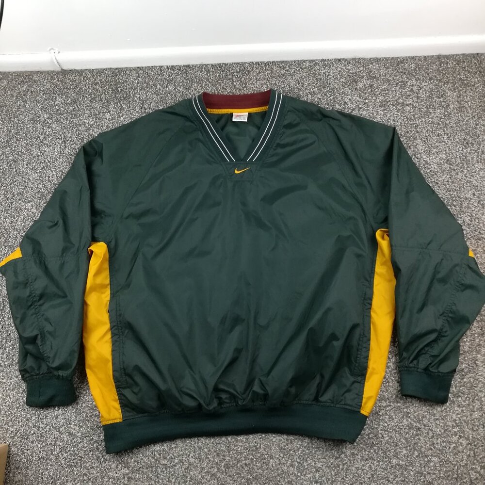 Vintage Nike Jacket Colorblock Center Swoosh Windbreaker Green Gold Mens 2XL